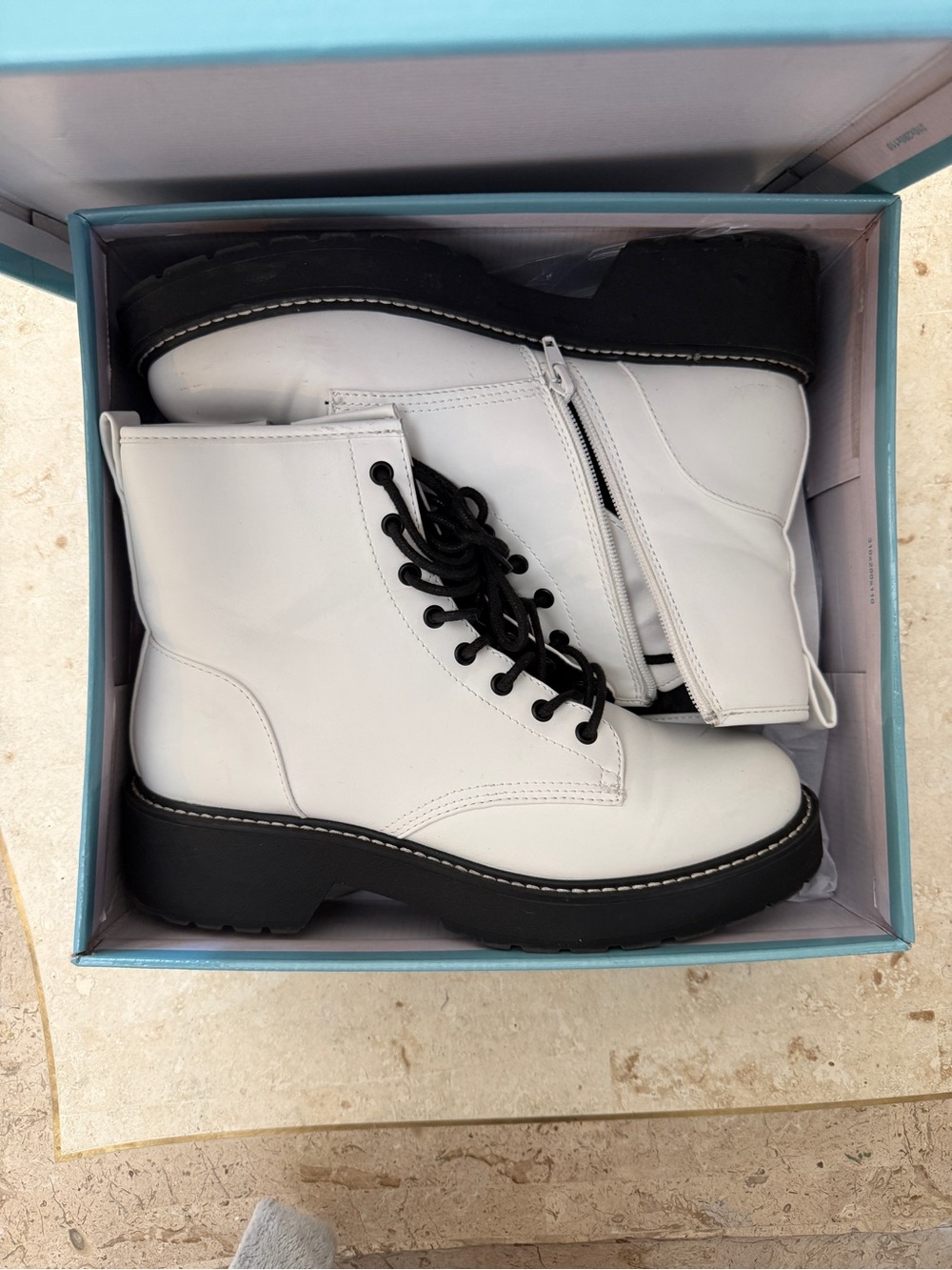 Seychelles white Give It a Whirl' Leather Boots Box Label